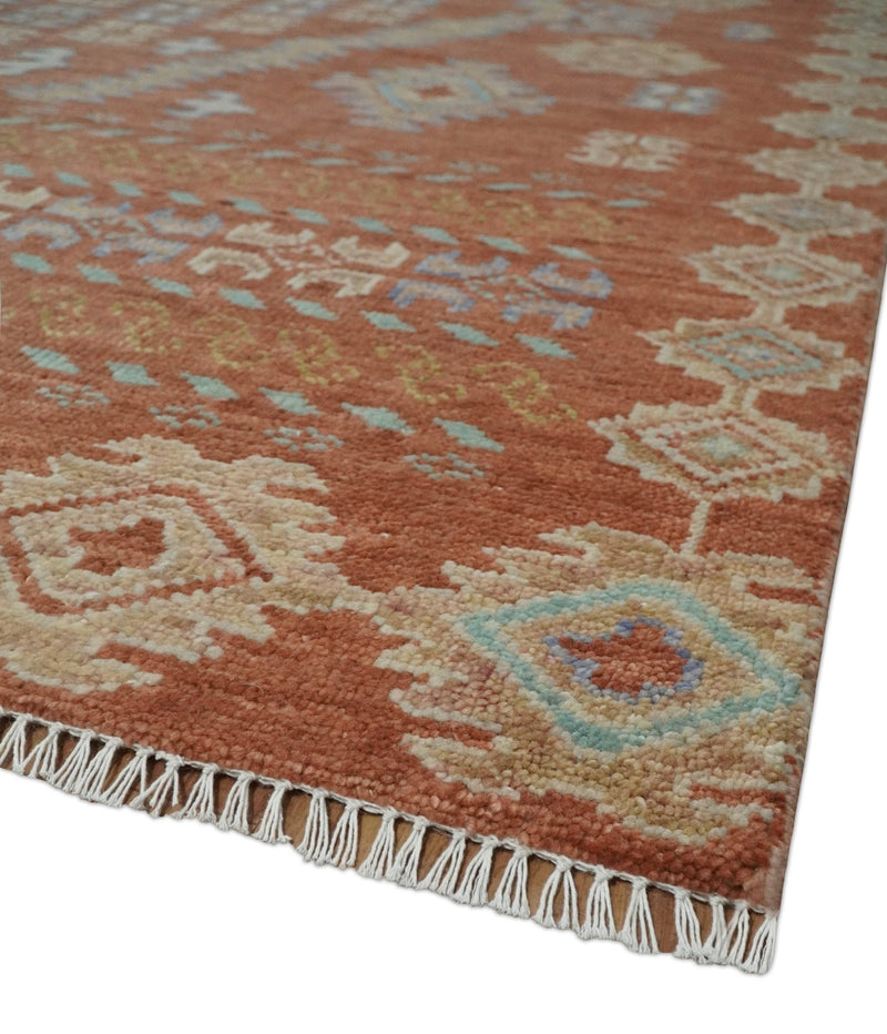 Rust, Beige and Blue Hand knotted Traditional Multi Size Oriental wool Area Rug - The Rug Decor