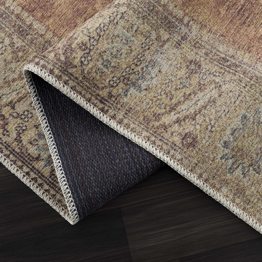 Rust, Beige, Brown and Charcoal vintage Style Medallion design Machine washable Rug - The Rug Decor