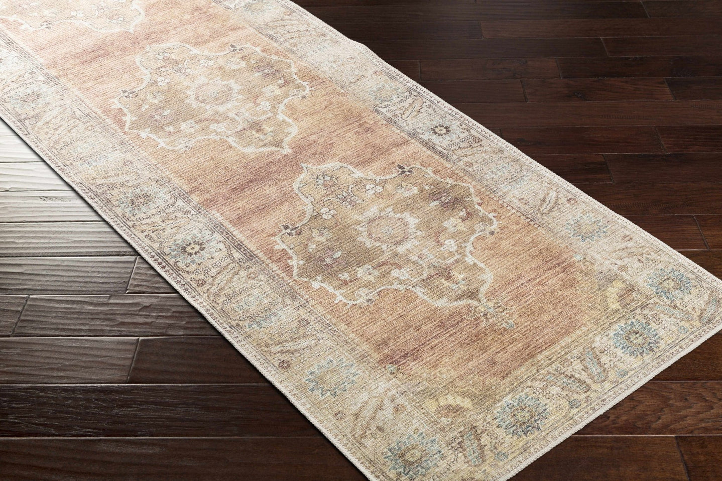 Rust, Beige, Brown and Charcoal vintage Style Medallion design Machine washable Rug - The Rug Decor