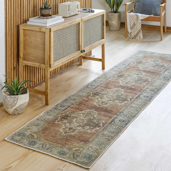 Rust, Beige, Brown and Charcoal vintage Style Medallion design Machine washable Rug - The Rug Decor