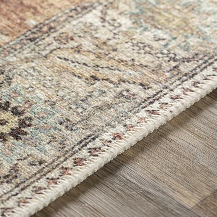 Rust, Beige, Brown and Charcoal vintage Style Medallion design Machine washable Rug - The Rug Decor