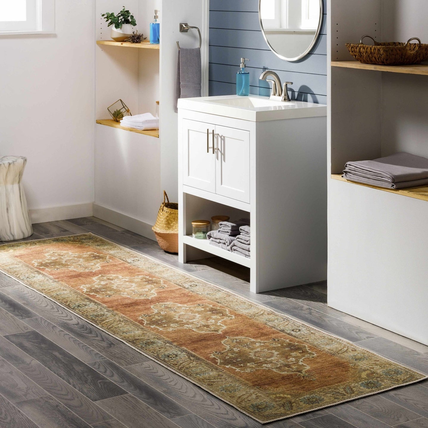 Rust, Beige, Brown and Charcoal vintage Style Medallion design Machine washable Rug - The Rug Decor