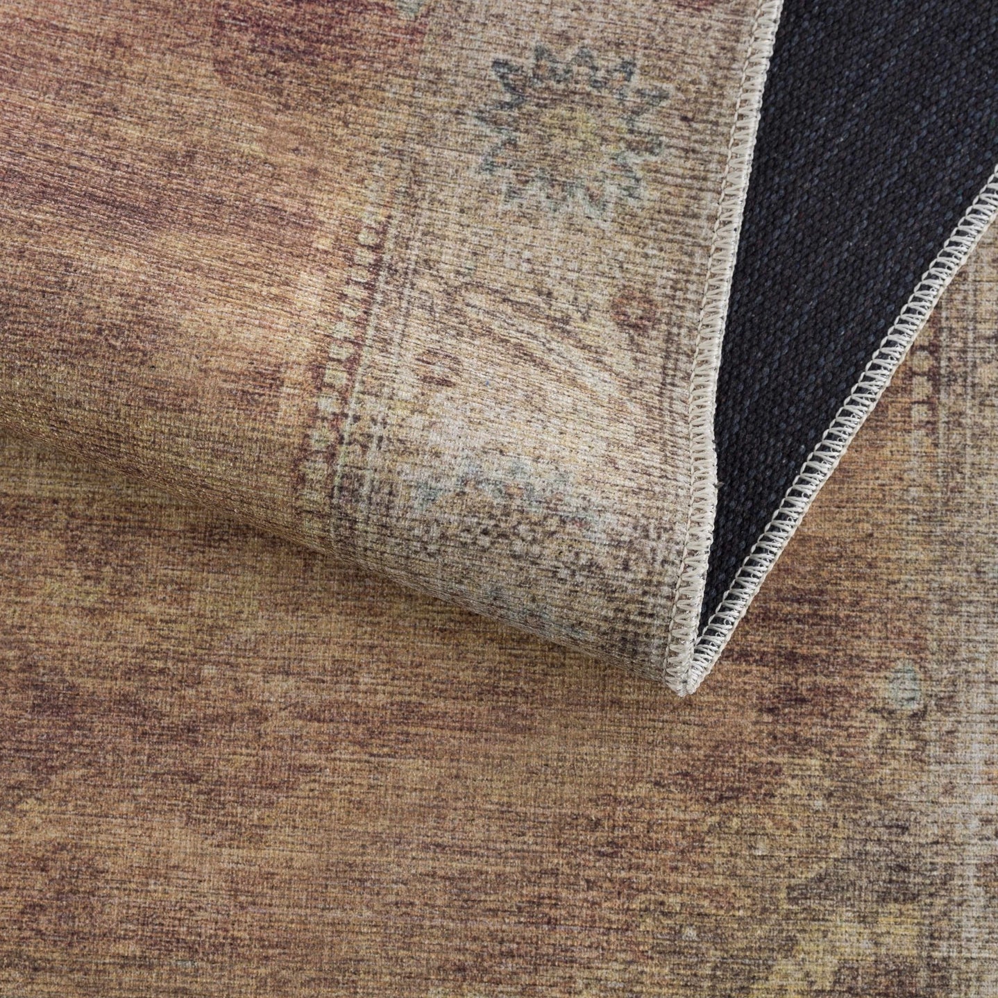 Rust, Beige, Brown and Charcoal vintage Style Medallion design Machine washable Rug - The Rug Decor