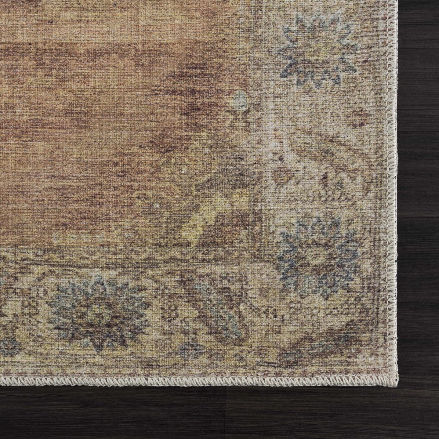 Rust, Beige, Brown and Charcoal vintage Style Medallion design Machine washable Rug - The Rug Decor