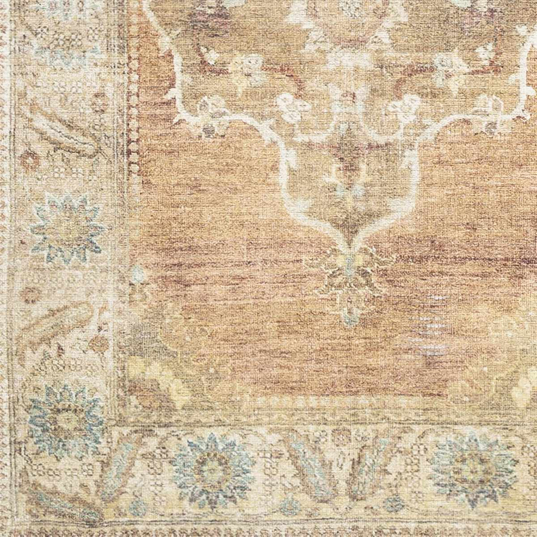Rust, Beige, Brown and Charcoal vintage Style Medallion design Machine washable Rug - The Rug Decor