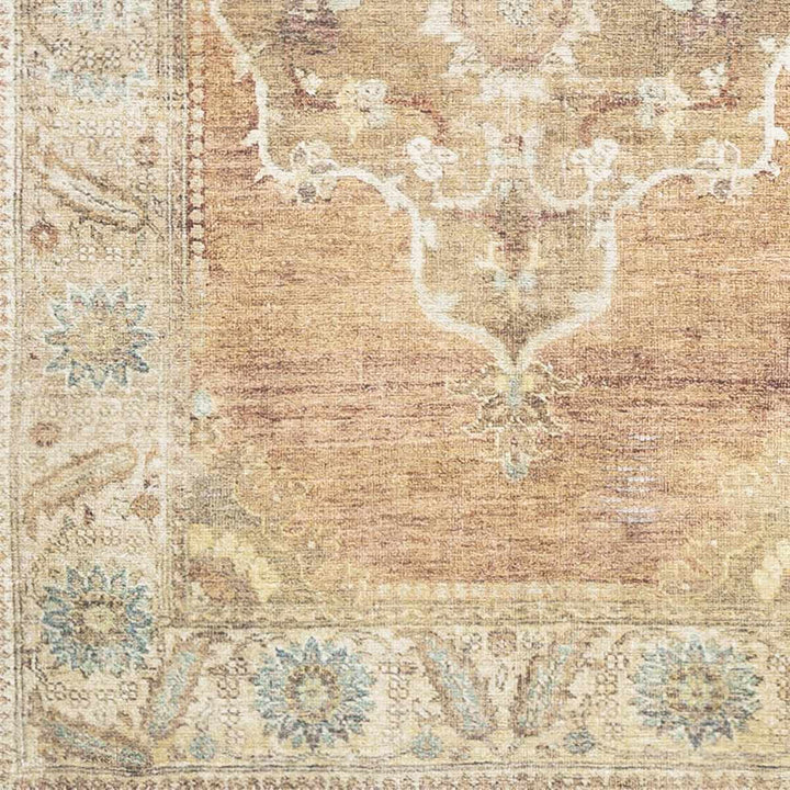 Rust, Beige, Brown and Charcoal vintage Style Medallion design Machine washable Rug - The Rug Decor