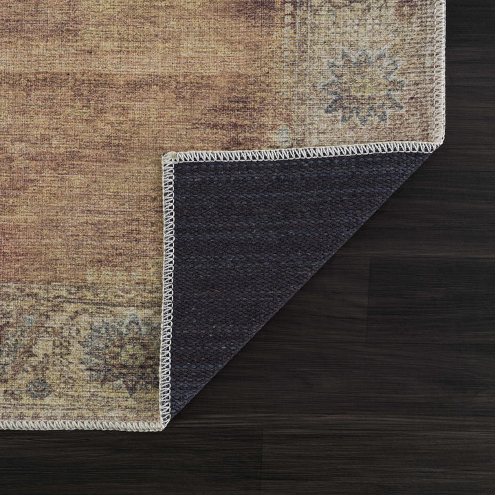 Rust, Beige, Brown and Charcoal vintage Style Medallion design Machine washable Rug - The Rug Decor