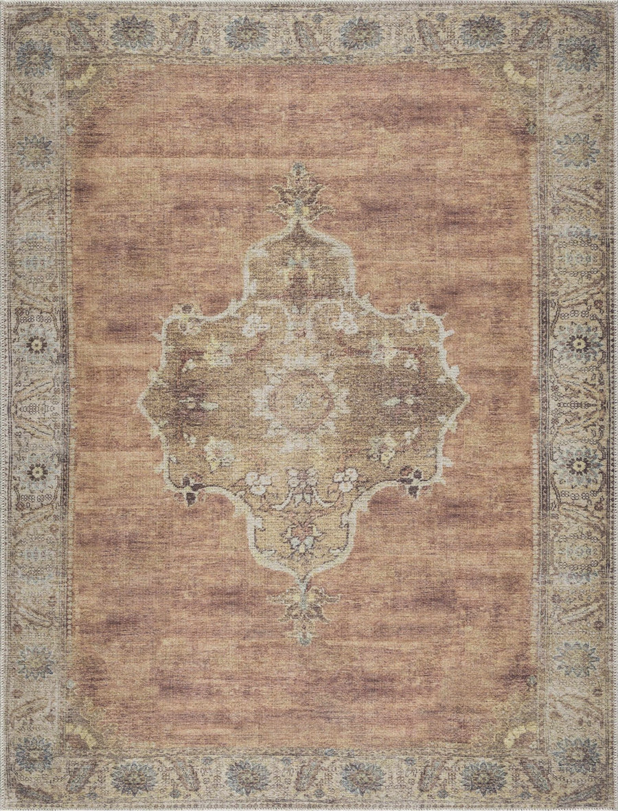 Rust, Beige, Brown and Charcoal vintage Style Medallion design Machine washable Rug - The Rug Decor