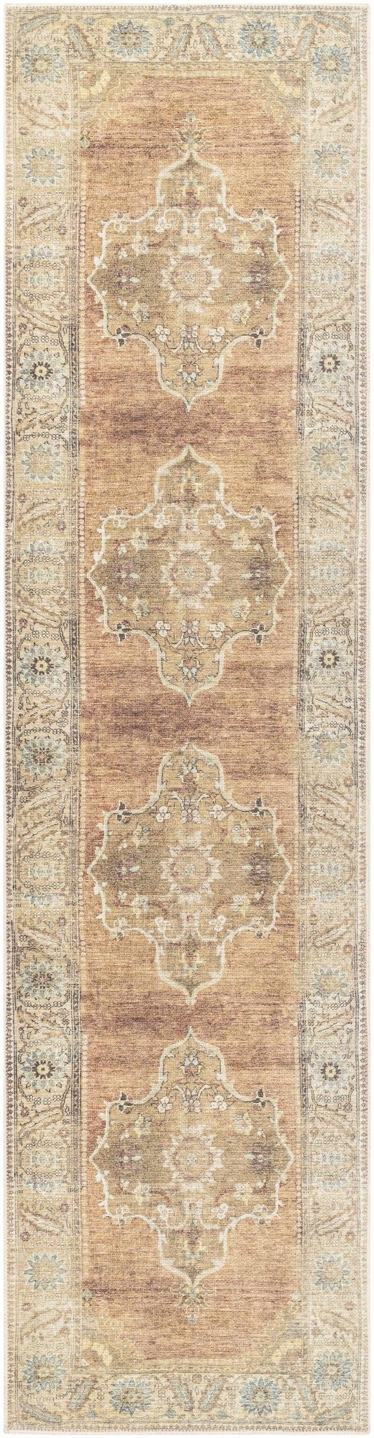 Rust, Beige, Brown and Charcoal vintage Style Medallion design Machine washable Rug - The Rug Decor