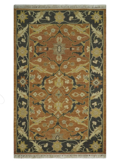 Rust, Black and Beige 3x5 Oriental Hand Woven Soumak Dhurrie Wool Area Rug - The Rug Decor