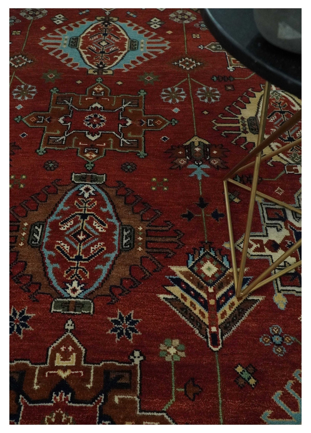 Rust, Blue and Beige Hand Knotted Antique 8x10 Traditional Wool Rug - The Rug Decor