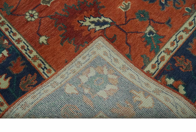 Rust, Blue and Beige Hand Knotted Oriental Oushak Multi Size wool Area Rug - The Rug Decor