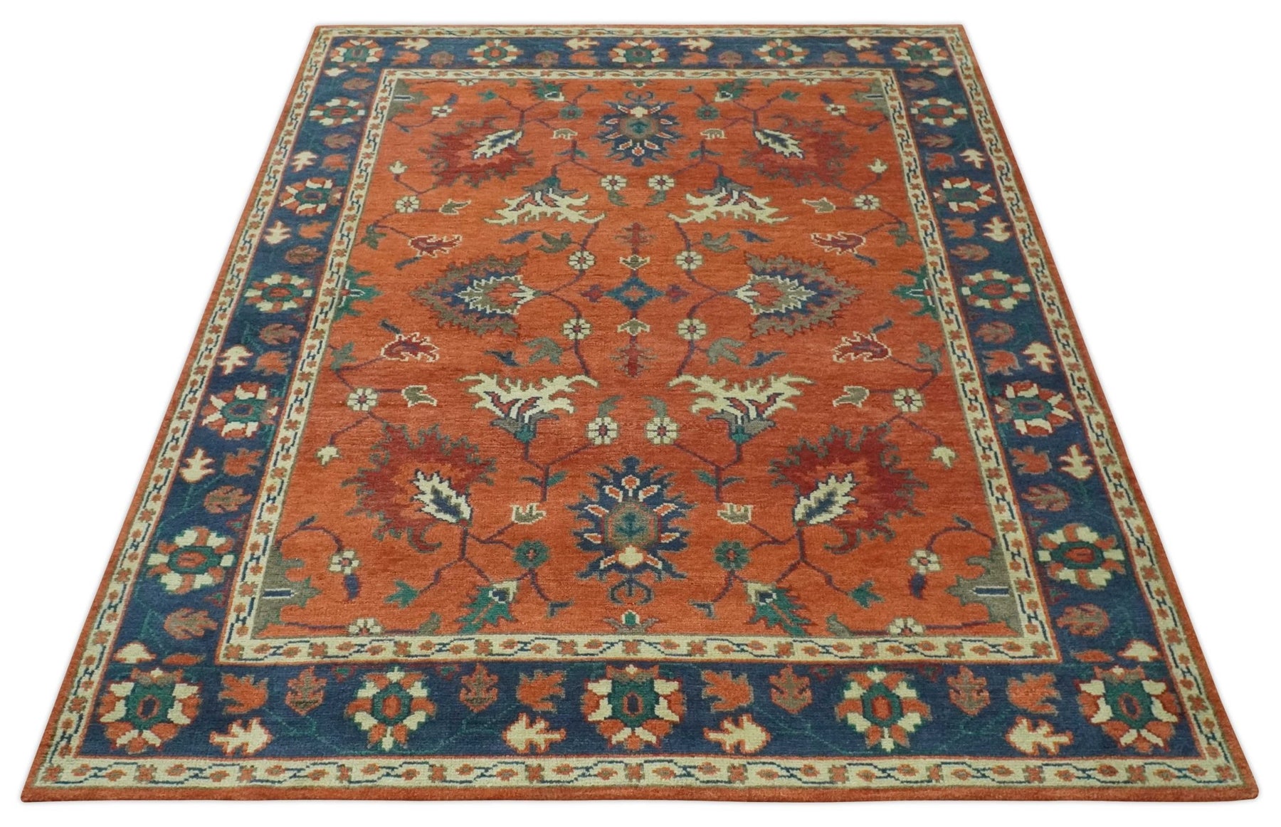 Rust, Blue and Beige Hand Knotted Oriental Oushak Multi Size wool Rug ...