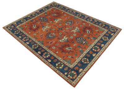 Rust, Blue and Beige Hand Knotted Oriental Oushak Multi Size wool Area Rug - The Rug Decor