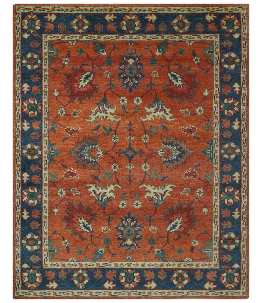 Rust, Blue and Beige Hand Knotted Oriental Oushak Multi Size wool Area Rug - The Rug Decor