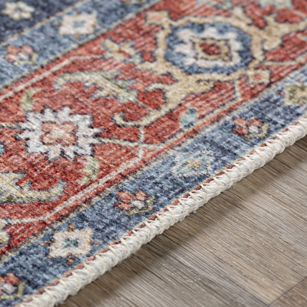 Rust, Blue and Green Traditional Heriz Design Multi Size Washable Area Rug - The Rug Decor
