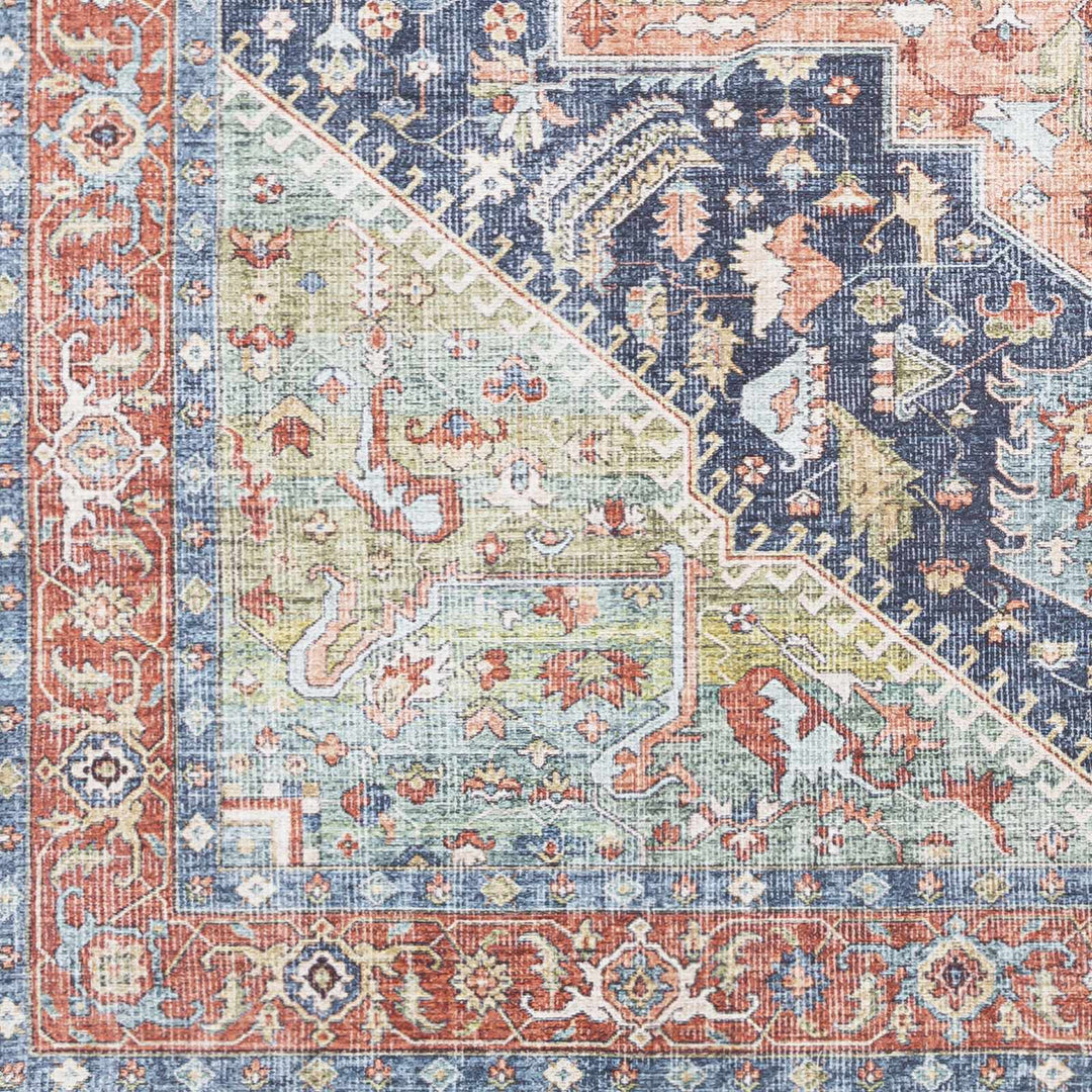 Rust, Blue and Green Traditional Heriz Design Multi Size Washable Area Rug - The Rug Decor
