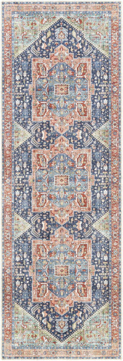 Rust, Blue and Green Traditional Heriz Design Multi Size Washable Area Rug - The Rug Decor