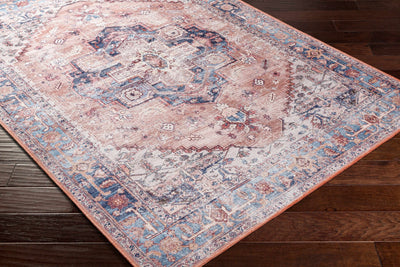 Rust, Blue and Ivory Machine Woven Traditional Vintage Style Machine Washable Rug - The Rug Decor