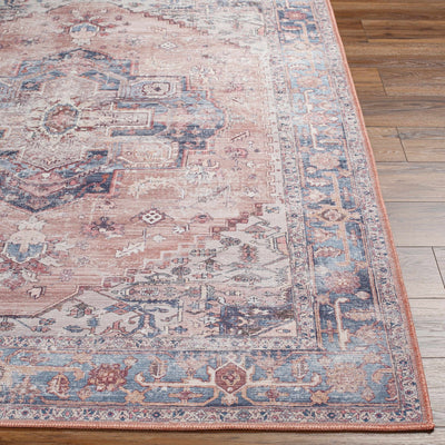 Rust, Blue and Ivory Machine Woven Traditional Vintage Style Machine Washable Rug - The Rug Decor