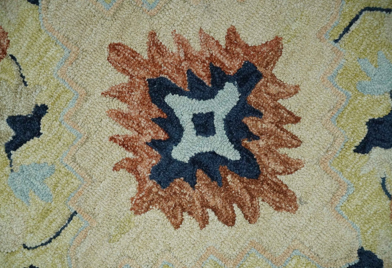 Rust, Blue and Ivory Traditional Floral Heriz Multi Size Hand Tufted wool Area Rug - The Rug Decor