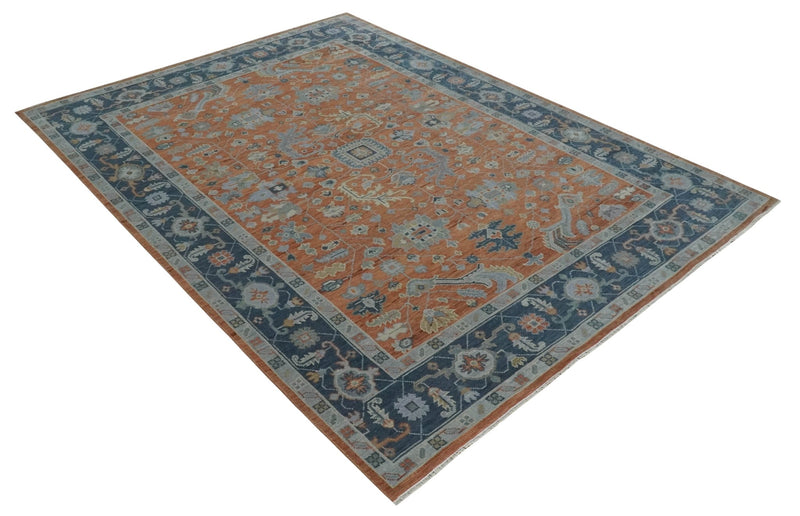 Rust, Blue and Silver Hand Knotted Traditional Multi Size Oushak Wool Area Rug - The Rug Decor