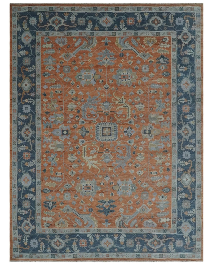 Rust, Blue and Silver Hand Knotted Traditional Multi Size Oushak Wool Area Rug - The Rug Decor