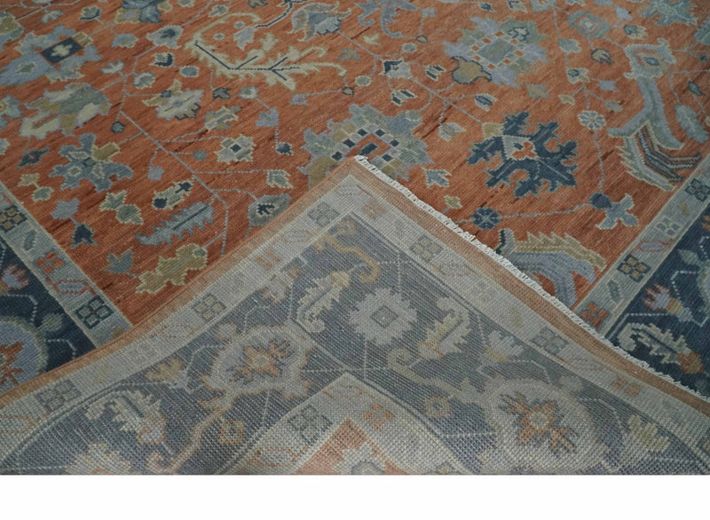 Rust, Blue and Silver Hand Knotted Traditional Multi Size Oushak Wool Area Rug - The Rug Decor