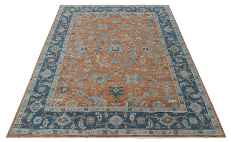 Rust, Blue and Silver Hand Knotted Traditional Multi Size Oushak Wool Area Rug - The Rug Decor