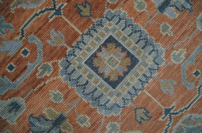 Rust, Blue and Silver Hand Knotted Traditional Multi Size Oushak Wool Area Rug - The Rug Decor