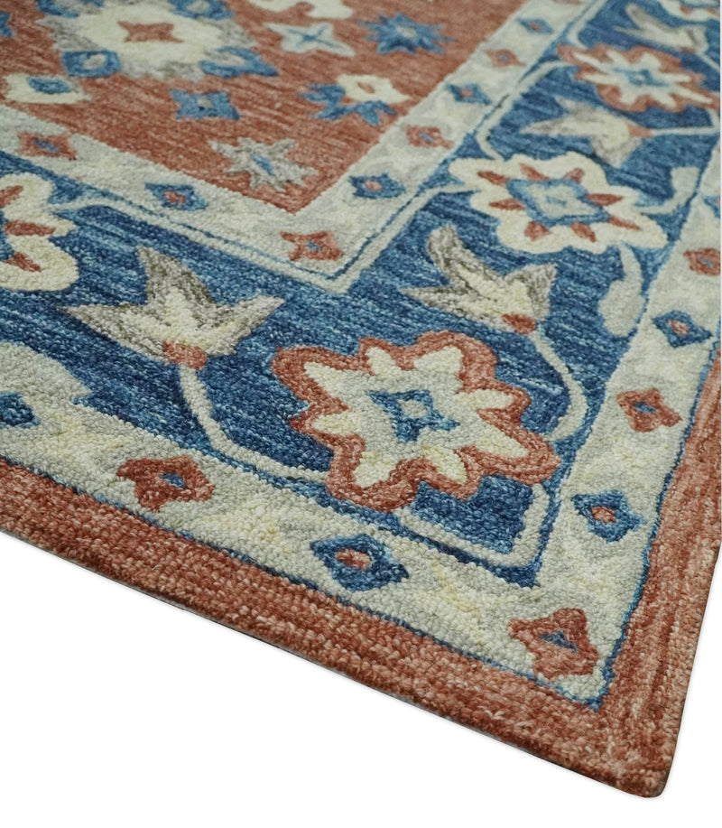 Rust, Blue, Silver and Beige Traditional Medallion Multi Size Hand Tufted wool Area Rug - The Rug Decor