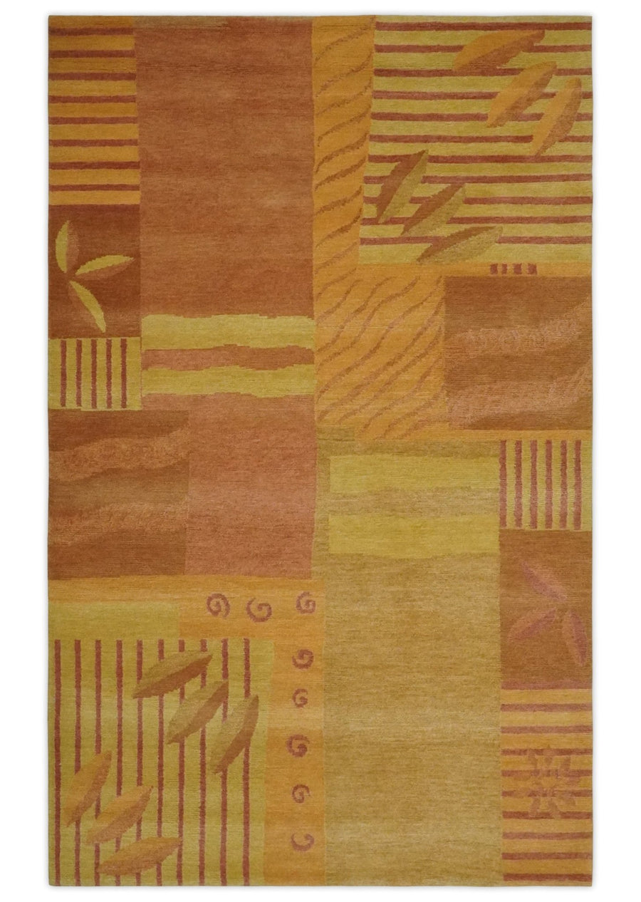 Rust, Gold, Brown and Mustard Modern Geometrical Blocks Hand loom 5x8 wool Area Rug - The Rug Decor