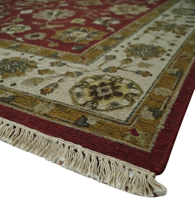 Rust, Ivory and Beige 6x9 Oriental Oushak Hand Woven Floral Design Soumak Dhurrie Wool Area Rug - The Rug Decor