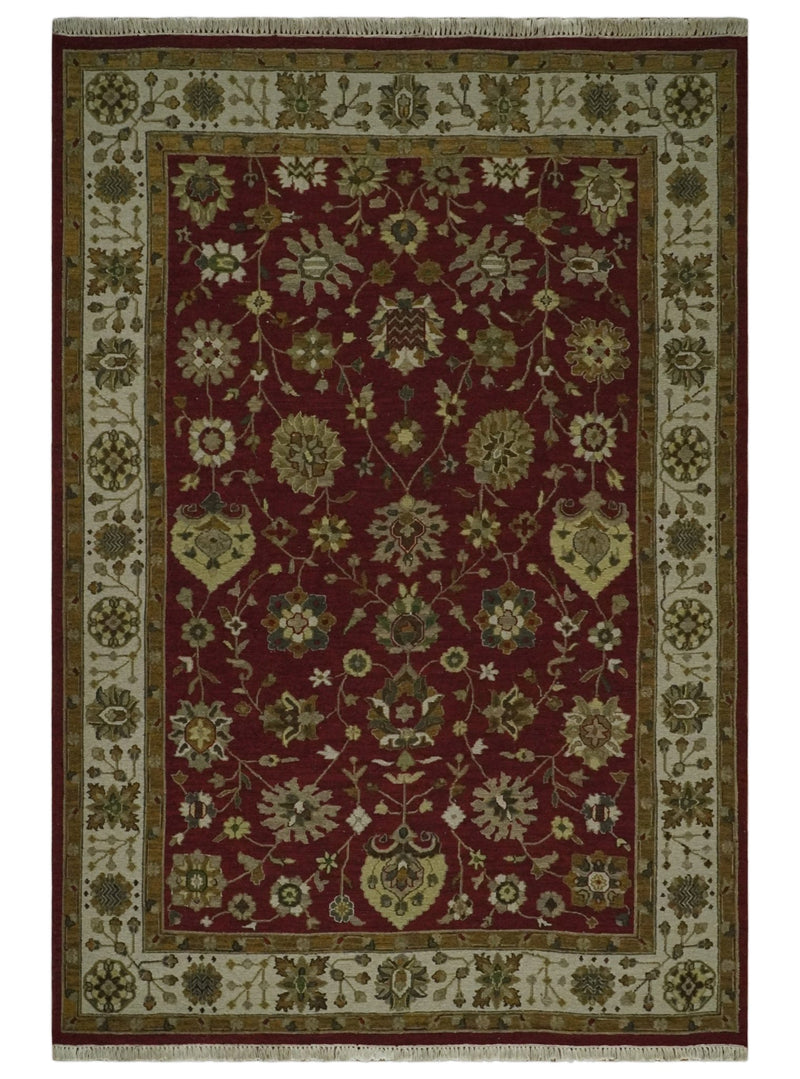 Rust, Ivory and Beige 6x9 Oriental Oushak Hand Woven Floral Design Soumak Dhurrie Wool Area Rug - The Rug Decor