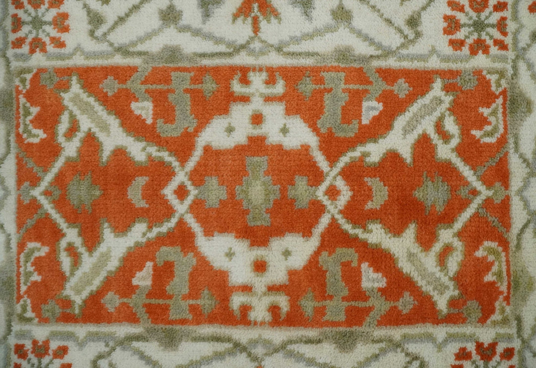 Rust, Ivory and Olive hand knotted 2x3 Oriental Oushak Wool Area Rug - The Rug Decor