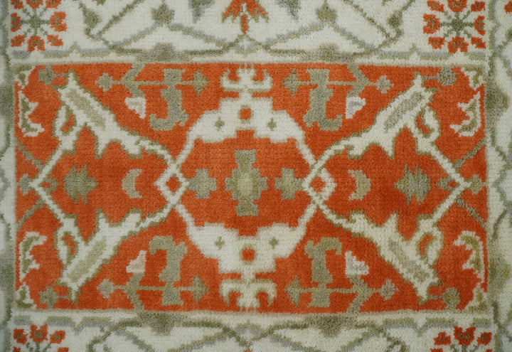 Rust, Ivory and Olive hand knotted 2x3 Oriental Oushak Wool Area Rug - The Rug Decor