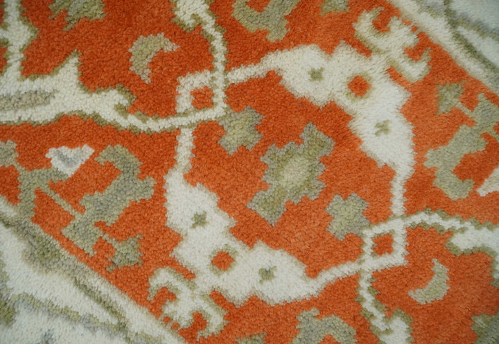 Rust, Ivory and Olive hand knotted 2x3 Oriental Oushak Wool Area Rug - The Rug Decor