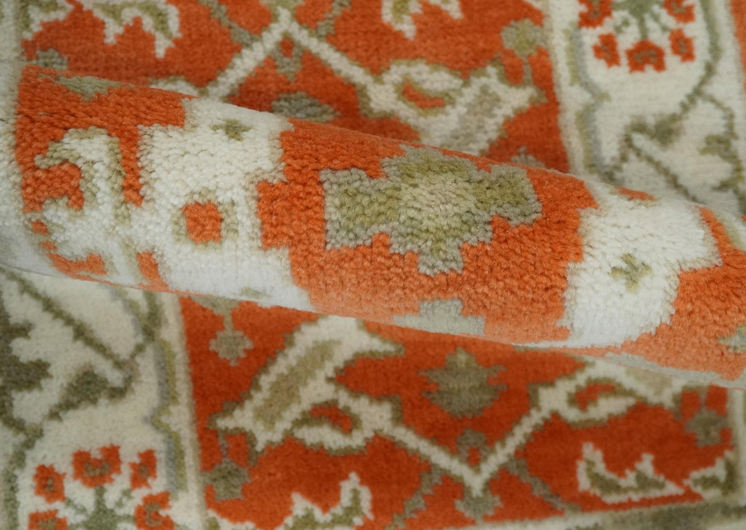 Rust, Ivory and Olive hand knotted 2x3 Oriental Oushak Wool Area Rug - The Rug Decor