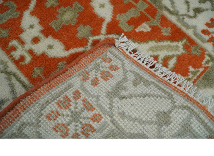 Rust, Ivory and Olive hand knotted 2x3 Oriental Oushak Wool Area Rug - The Rug Decor