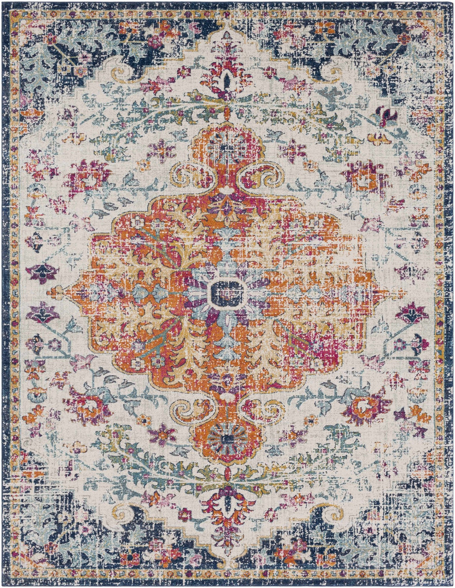 Rust, Ivory and Teal Traditional Medallion Heriz Multi size Turkish Design area Rug - The Rug Decor