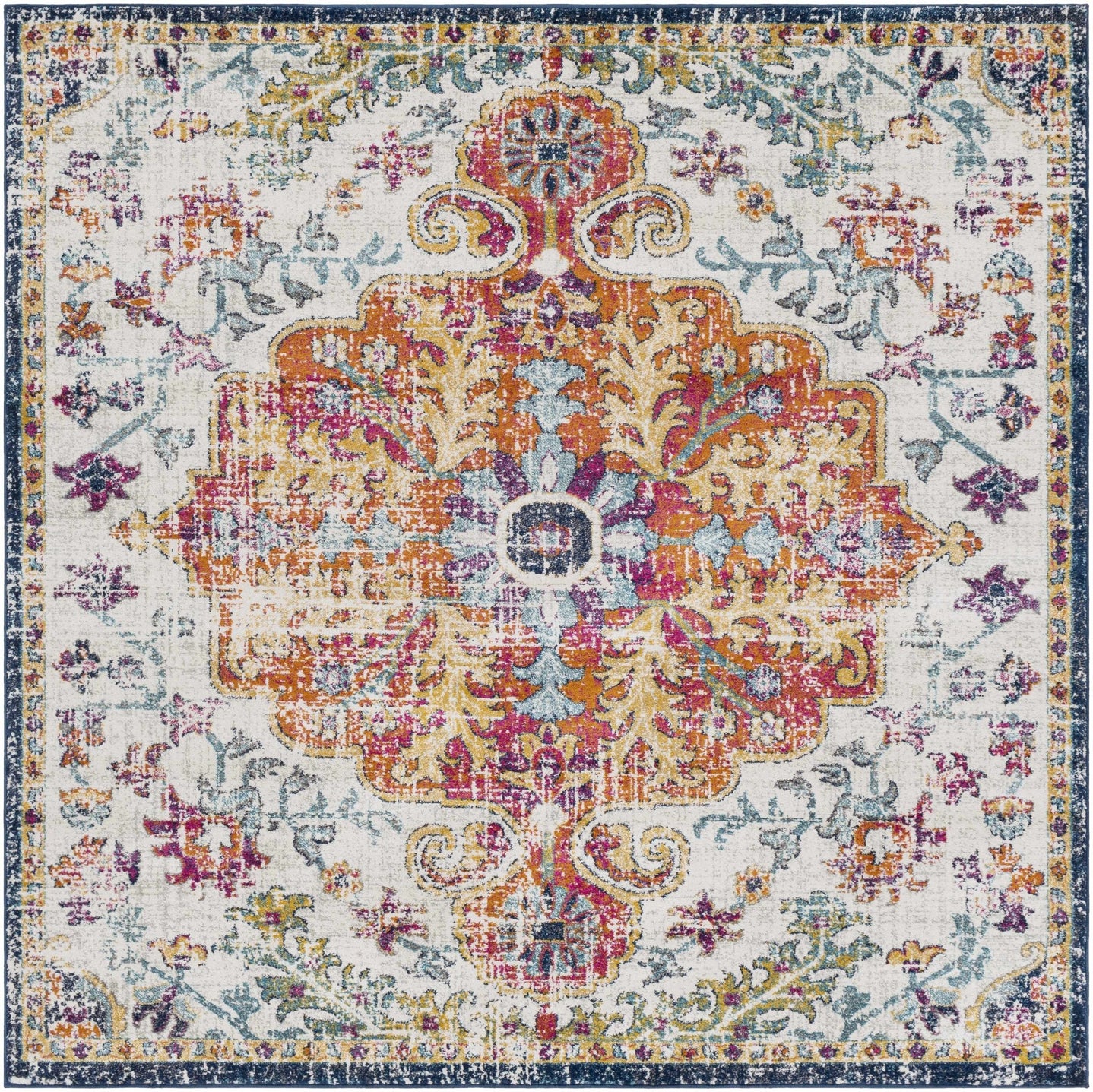 Rust, Ivory and Teal Traditional Medallion Heriz Multi size Turkish Design area Rug - The Rug Decor