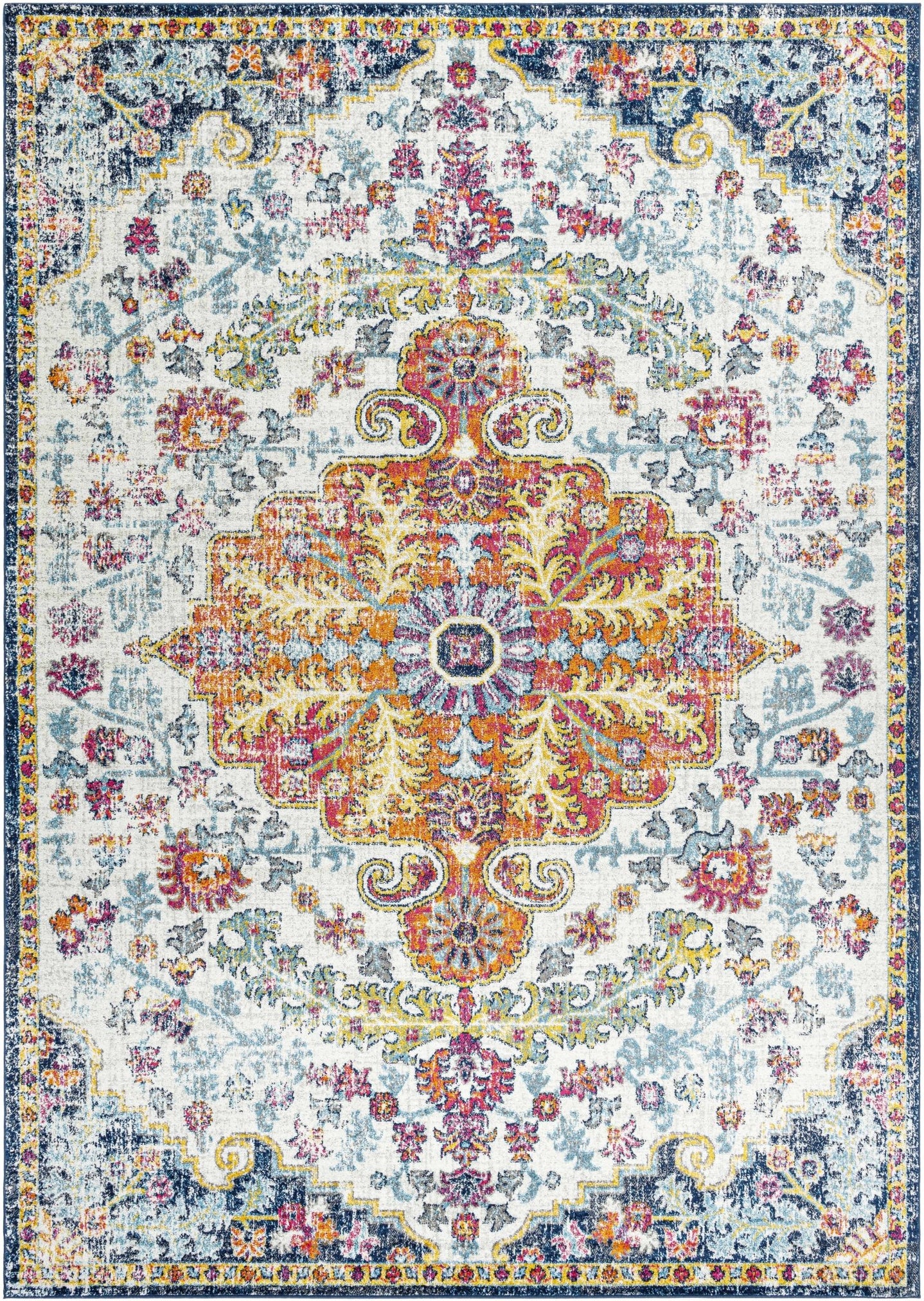 Rust, Ivory and Teal Traditional Medallion Heriz Multi size Turkish Design area Rug - The Rug Decor