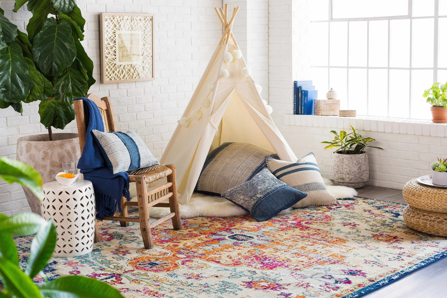 Rust, Ivory and Teal Traditional Medallion Heriz Multi size Turkish Design area Rug - The Rug Decor