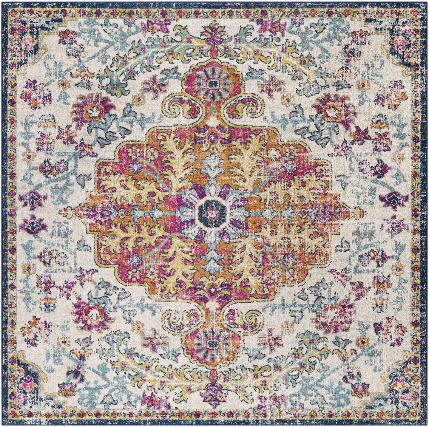 Rust, Ivory and Teal Traditional Medallion Heriz Multi size Turkish Design area Rug - The Rug Decor