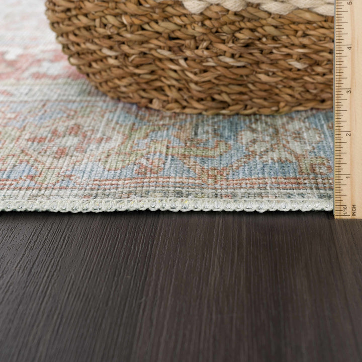 Rust, Silver and Blue Traditional Medallion design Machine Washable Rug - The Rug Decor