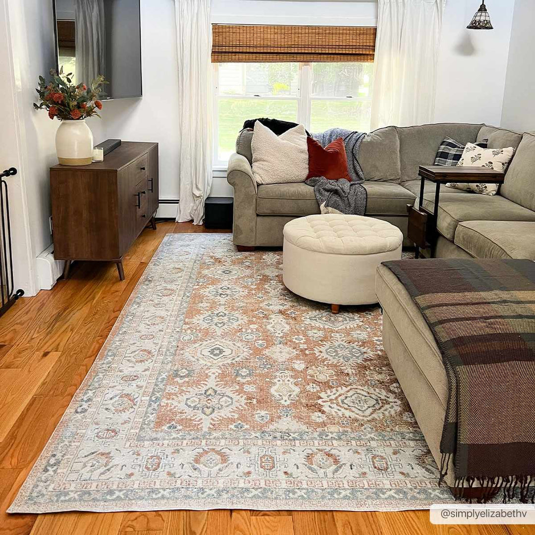 Rust, Silver and Charcoal Traditional Oushak Washable Area Rug - The Rug Decor