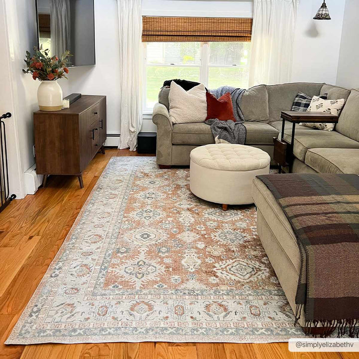 Rust, Silver and Charcoal Traditional Oushak Washable Area Rug - The Rug Decor