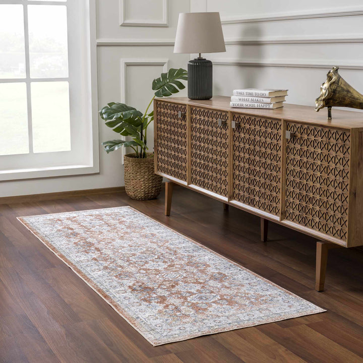 Rust, Silver and Charcoal Traditional Oushak Washable Area Rug - The Rug Decor