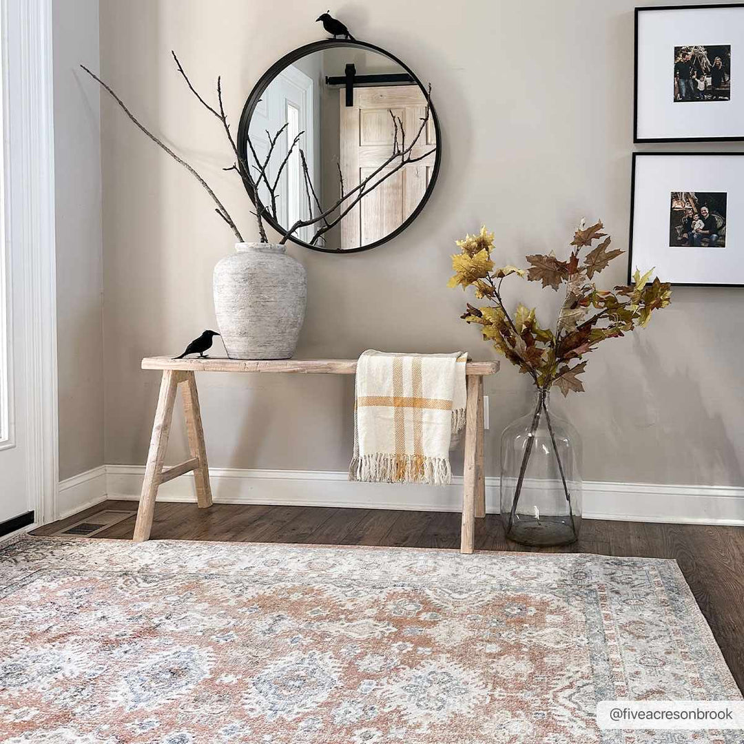 Rust, Silver and Charcoal Traditional Oushak Washable Area Rug - The Rug Decor