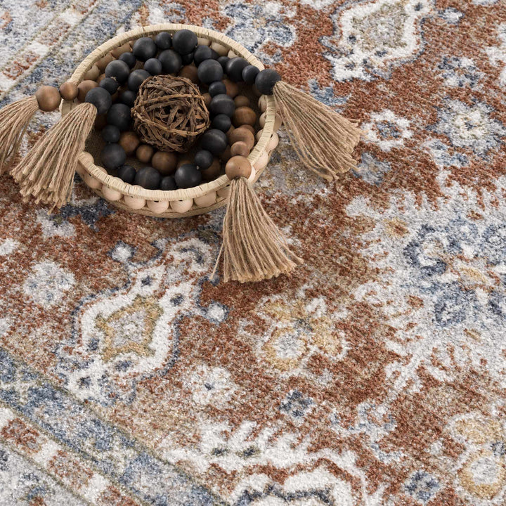 Rust, Silver and Charcoal Traditional Oushak Washable Area Rug - The Rug Decor